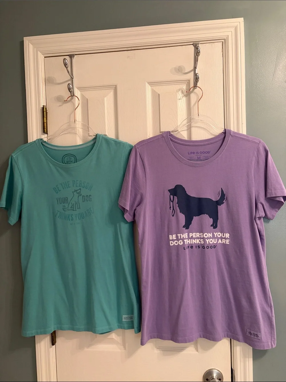 Two Life Is Good Women’s Sz Medium “Be the Person Your Dog Thinks You Are” Tees - Picture 1 of 7